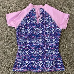 Girls Eddie Bauer swim top rash guard purple blue size 7/8